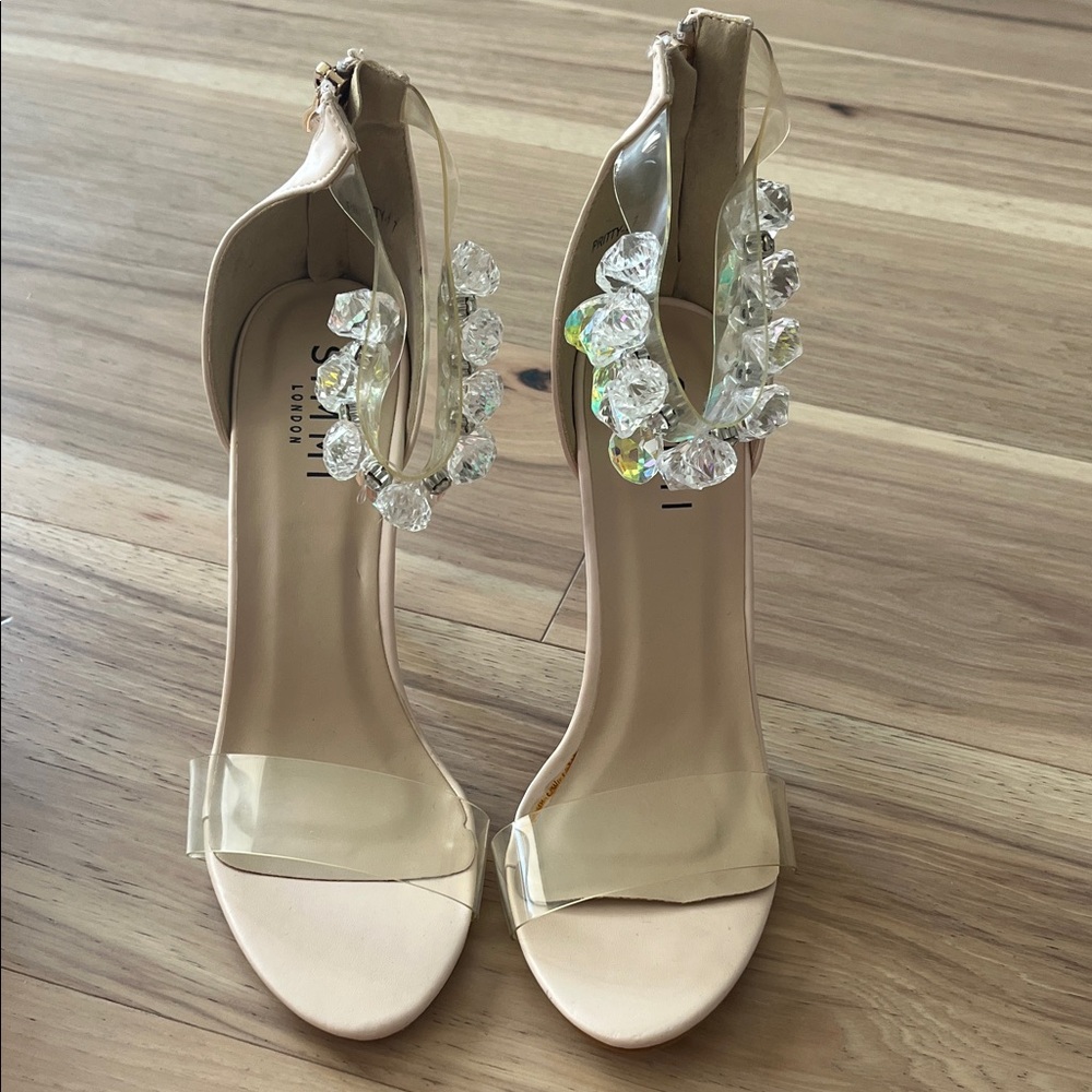 Crystal Ankle-Strap Nude Heeled Sandals